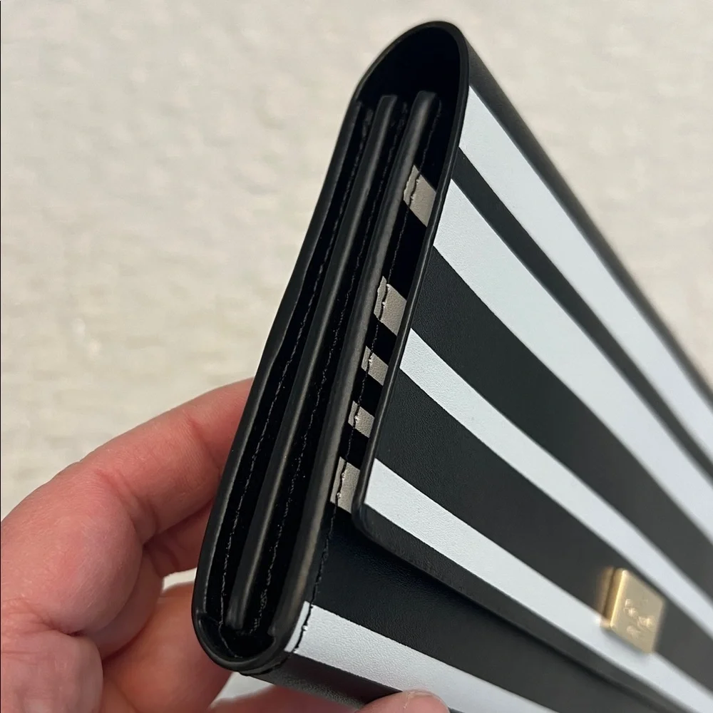 KATE SPADE STRIPED LEATHER WALLET BLACK & WHITE